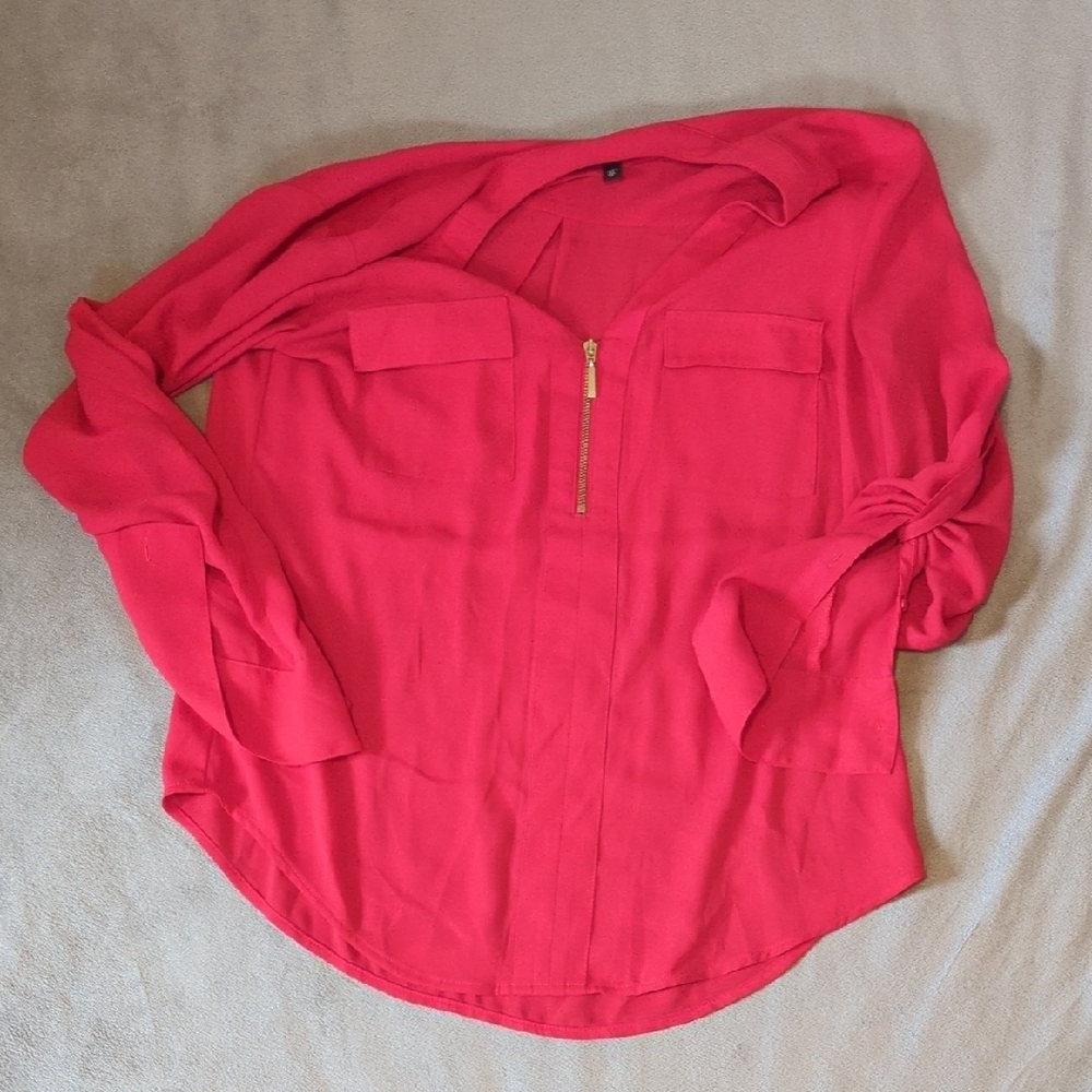 Women's Red Blouse with Gold Zipper